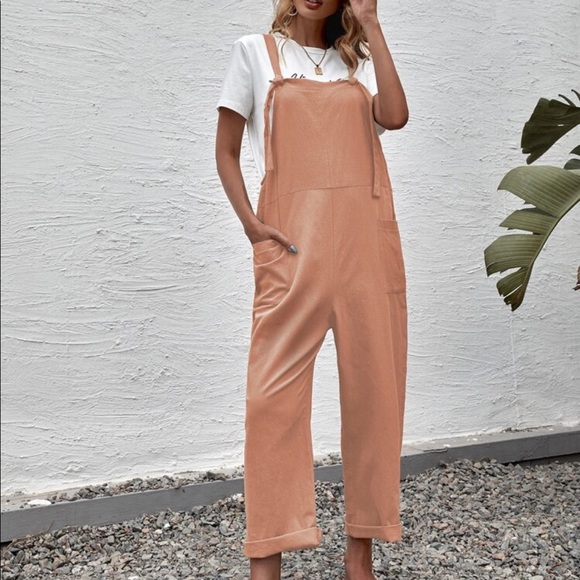 Boho Overalls Wide Leg Suspender Style Jumpsuit Pockets - Picture 3 of 5